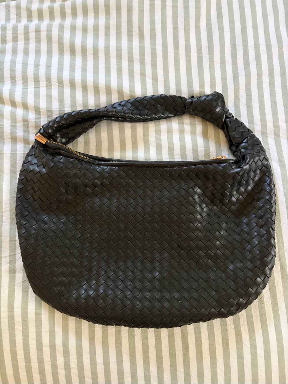 Melie Biiano Black Woven Knot-Handle Shoulder Bag